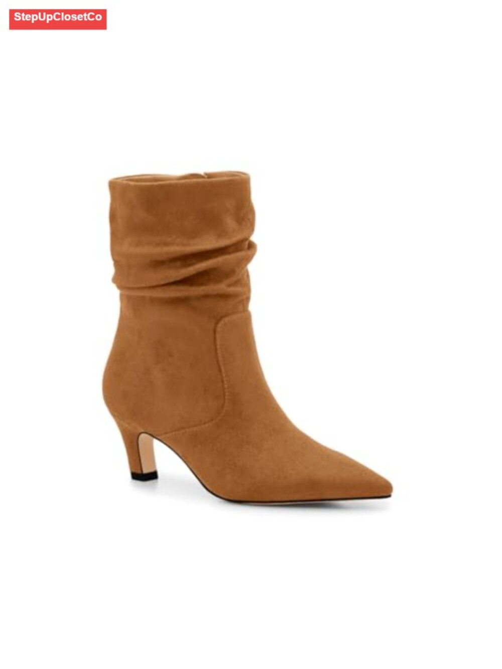 Slouchy Ankle Boots Low Kitten Heel Pointed Toe Booties Side Zipper